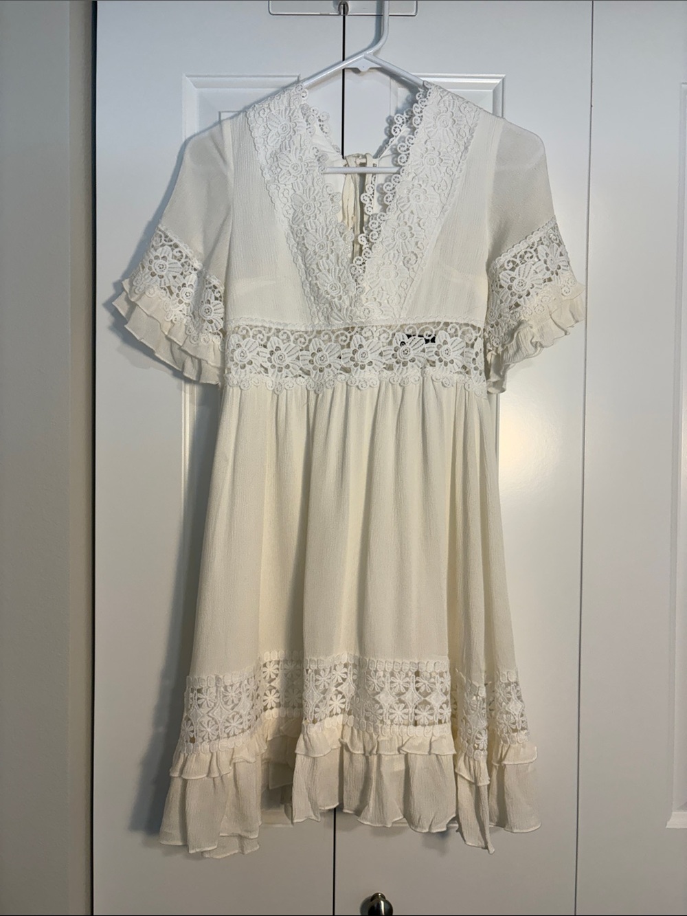 SHEIN Cream Lace-Trim Midi Dress